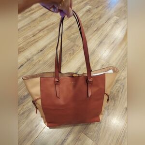 Victoria’s Secret Bare Rose Peach Colorblock Faux Leather Large Cinch Tote Bag